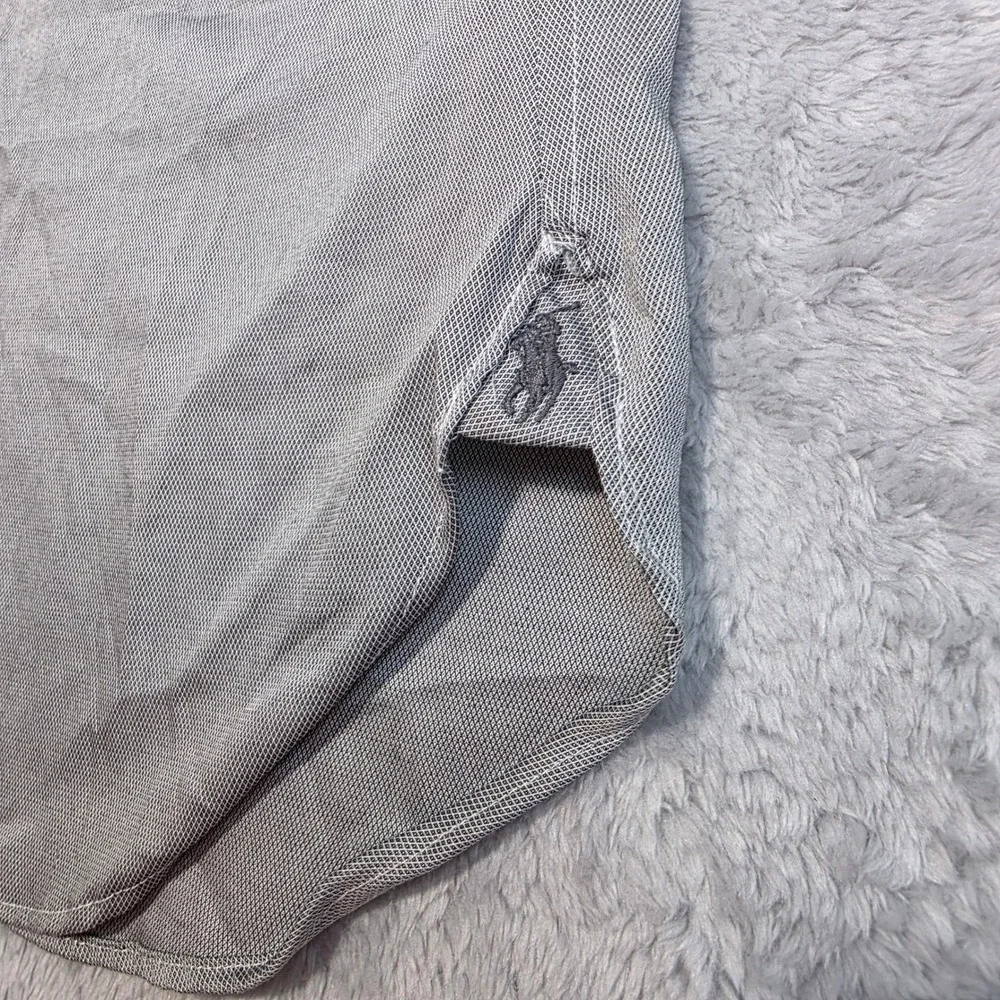Polo Ralph Lauren Men 16.5 34/35 Grey Button Down Slim Fit Easy Care Micro Check